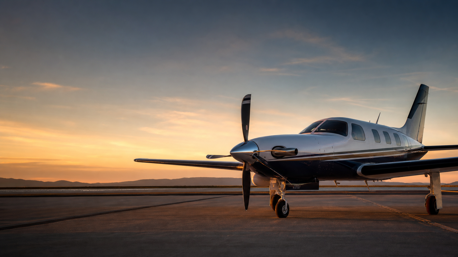 Executive single-engine aircraft on a private apron